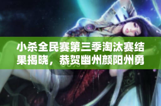 小杀全民赛第三季淘汰赛结果揭晓，恭贺幽州颜阳州勇夺桂冠！