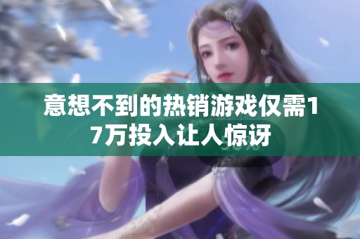 意想不到的热销游戏仅需17万投入让人惊讶