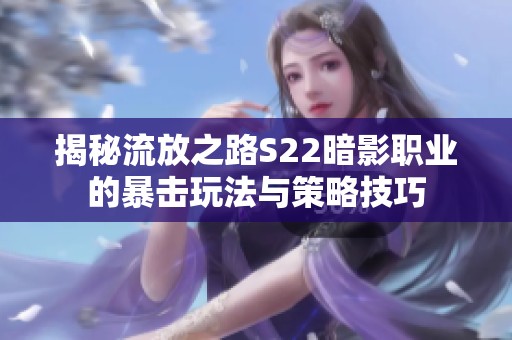 揭秘流放之路S22暗影职业的暴击玩法与策略技巧