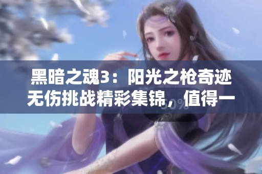 黑暗之魂3：阳光之枪奇迹无伤挑战精彩集锦，值得一看！